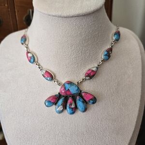925 Sterling Silver With Cotton Candy And Turquoise Stones